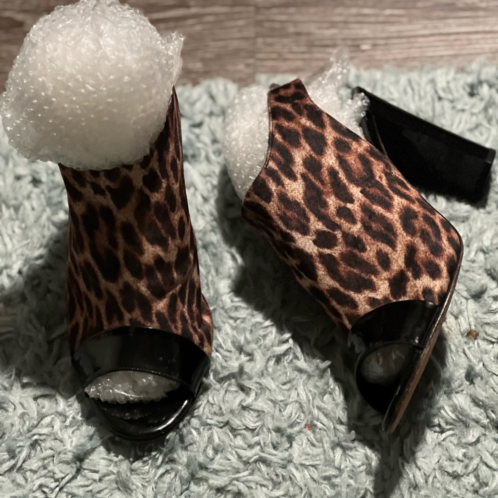 Women Donald J Pliner Mink Slingback 8.5 Leopard Leather Peep Toe Shoes Heel